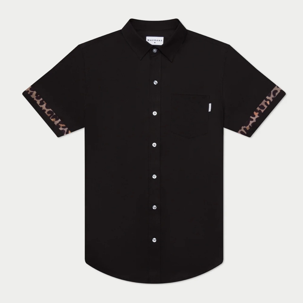 NWT Mavrans Men’s Black Leopard Game Weekend Short Sleeve Button Down Shirt - Picture 5 of 8
